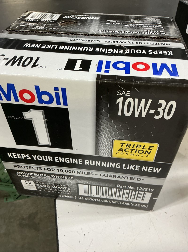 Condition photo showing New/Like New for mobil 1 advanced full synthetic motor oil 10w-30, 1 quart (pack of 6) 6-pack of 1 quarts