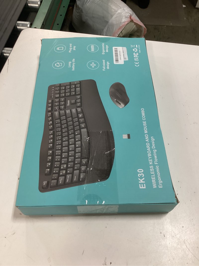 Condition photo showing New/Like New for ergonomic wireless keyboard and mouse combo, wave keys keyboard with wrist rest for natural typing, 3 dpi adjustable ergonomic silent mouse for computer/laptop/windows/mac (purple)