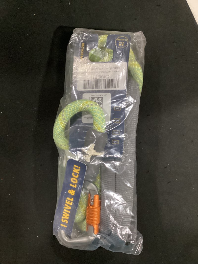 Condition photo showing New/Like New for ruffwear, knot?a?leash, climbing?inspired rope leash, 5 ft reflective rope, secure auto?locking swivel carabiner, tubular handle, accessory loop for pick?up bags, moss green, large large moss green