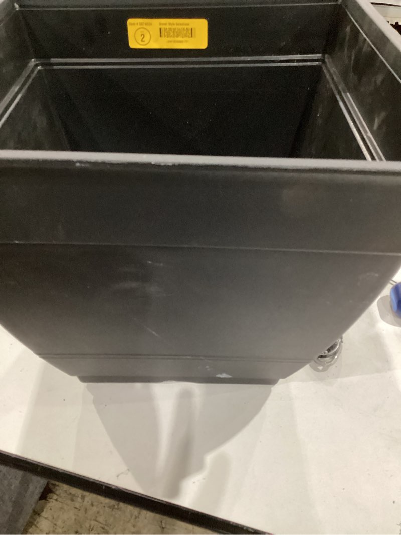 Condition photo showing As Is for 1k+ bought last week style selections square 13.11-in w x 13.11-in l x 10.71-in h black recycled plastic indoor/outdoor planter item #5974824 | model #sq2132g