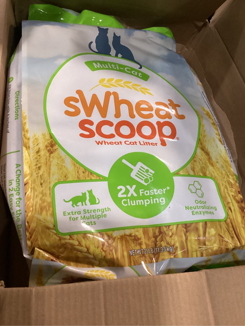 Condition photo showing New/Like New for swheat scoop natural wheat multi-cat litter, superior clumping with odor neutralizing enzymes, 25 pound bag multi-cat 25 pound