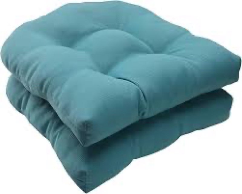 pillow perfect forsyth solid indoor/outdoor wicker patio seat cushion reversible, weather and fade resistant, round corner - 19" x 19", blue, 2 count 19" x 19" blue forsyth pool