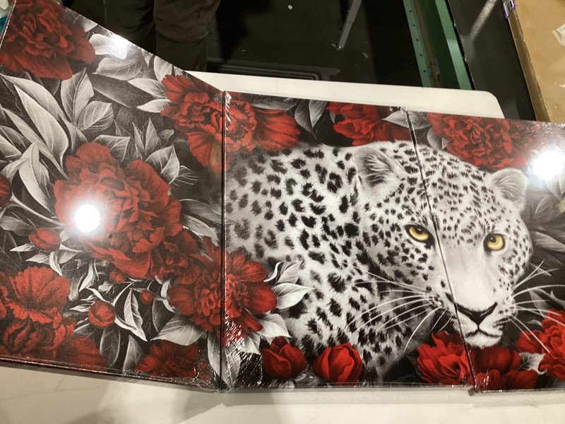 Condition photo showing New/Like New for Kalormore 3 Pieces Wildlife Animal Canvas Wall Art Black and White Burgundy Red Leopard with Yellow 