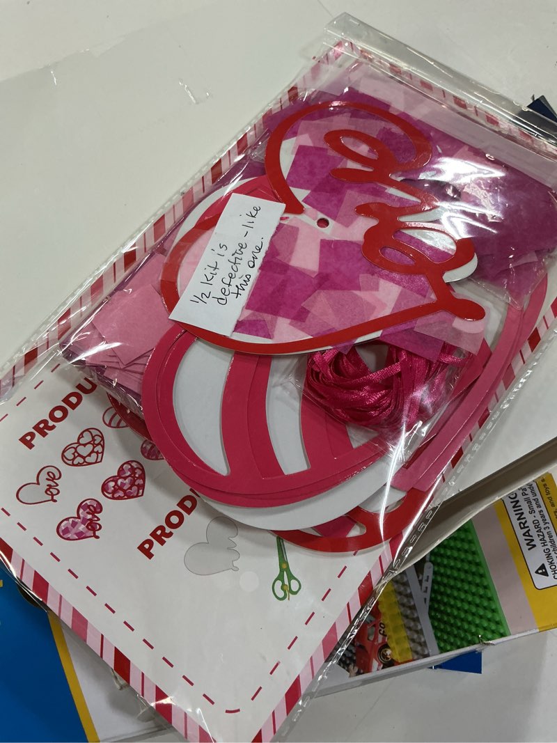 Condition photo showing As Is for Feifeiya 24 Sets Valentine's Day Crafts for Kids Pink Heart Suncatcher Stained Glass Effect Tissue P