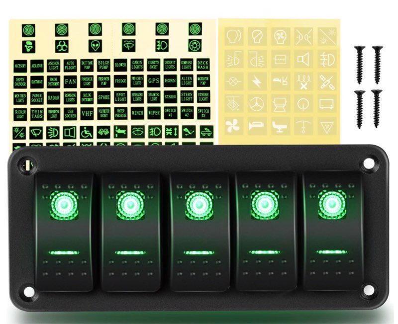 GOOACC 5 Gang Rocker Switch Panel 5Pin On Off Toggle Switch Aluminum Holder 12V 24V Dash Pre-Wired G