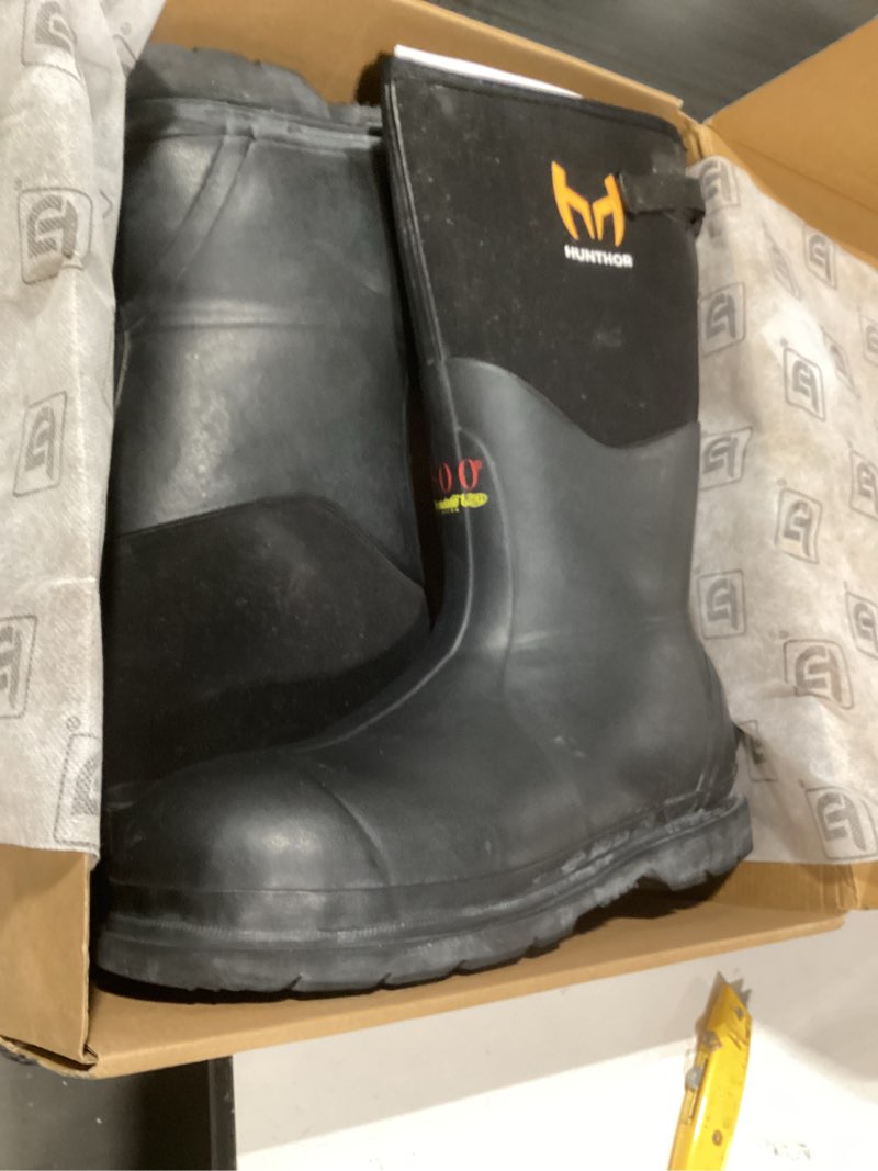 Condition photo showing As Is for Trudave Steel Toe Rubber Boots for Men with Steel Shank, Anti Slip Waterproof Mens Mud Boots Hunting Work Boots, Durable Rain Boots for Construction, Farming, Size 6-14 10 Black