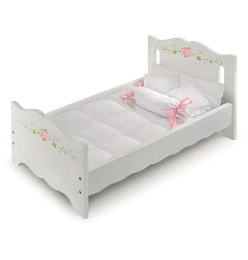 Badger Basket Doll Bed and Free Personalization Kit - White Rose 15302