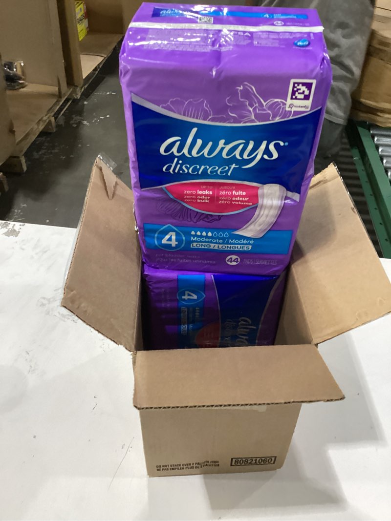 Condition photo showing New/Like New for Always Discreet Adult Incontinence Pads for Women, Moderate Absorbency, Long Length, Postpartum Pads, 88 Count (2 Packs of 44) Long 88