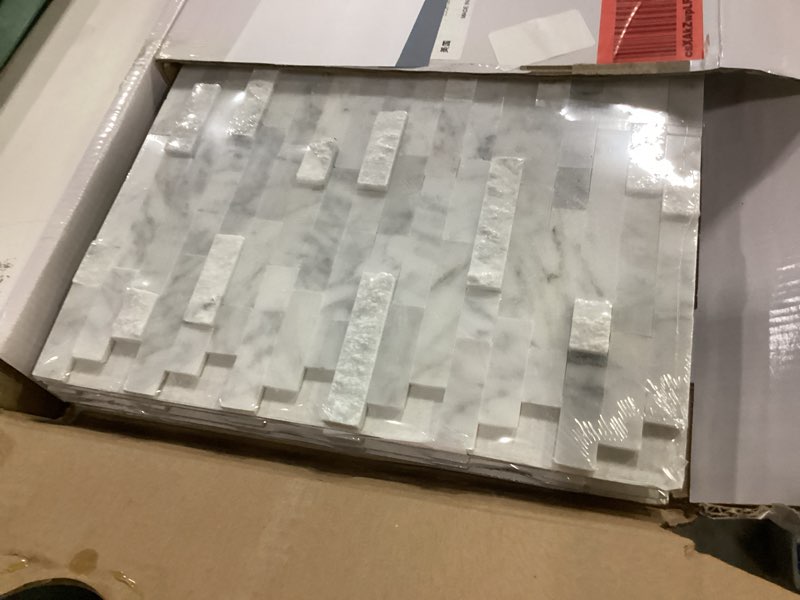 Condition photo showing Good Condition for sunwings 5-sheet peel and stick mosaic natural 3d stone self adhesive marble tiles, 11.5" x 10.7" stick on backsplash for kitchen bathroom fireplace vanity, mixed gray mixed gray 11.54*10.75*0.31inch(5 sheets)