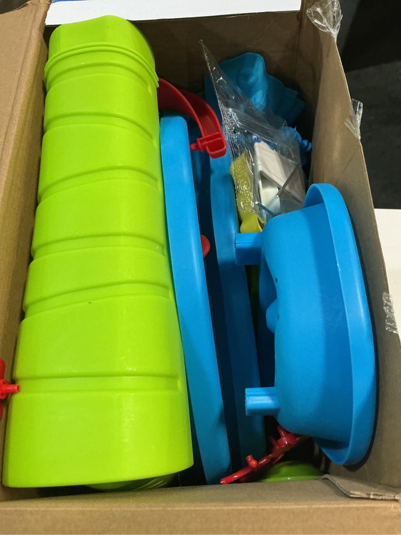 Condition photo showing Good Condition for 3-tier water table for kids ages 3-5 4-8, toddlers outdoor summer water table beach toys, kids activity sensory table toddler sand box play table with rain showers splash pond for boys girls blue-9390