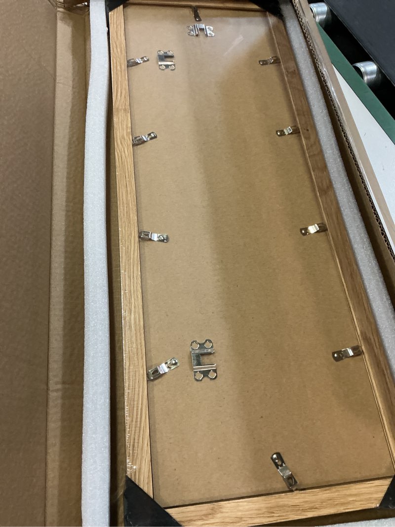 Condition photo showing New/Like New for hongkee 8x24 picture frame 2 pack, natural oak wood frame with tempered glass, display pictures multiple five 4x6 with mat or 8 x 24 without mat - horizontal or vertical wall mounting 8x24 in matted to 5-4x6 natural oak