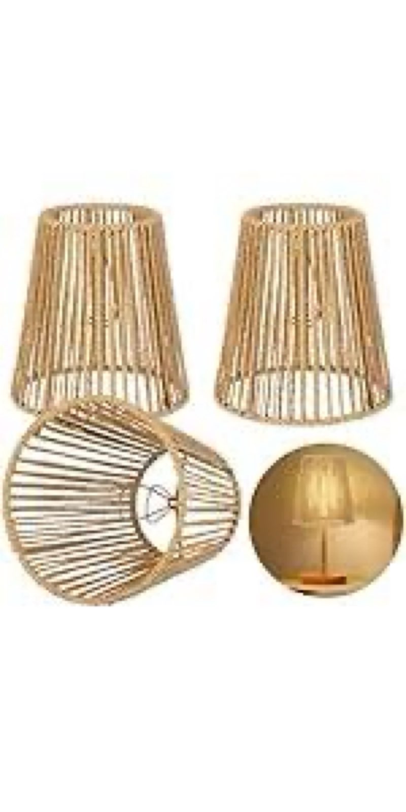 Chandelier Shades, Handwoven Lampshade Set of 3, Rustic Replacement Lampshades for Chandeliers with Internal Metal Clip, Clip on for E14 Bulb, Candle Bulb