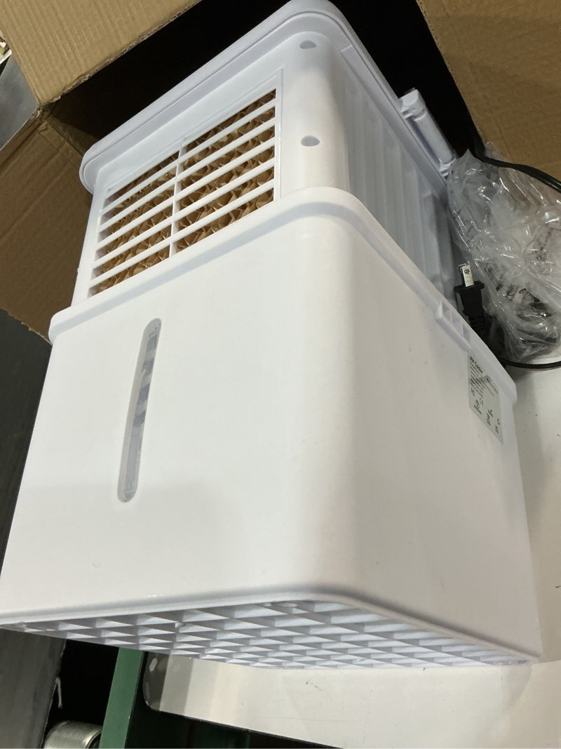 Condition photo showing As Is for swamp cooler, 2026 new portable air conditioners, evaporative cooler with 4.0 gal detachable water tanks for 24h cooling, 120° oscillating, 4 ice boxes, 7h timer, portable ac for bedroom office pets