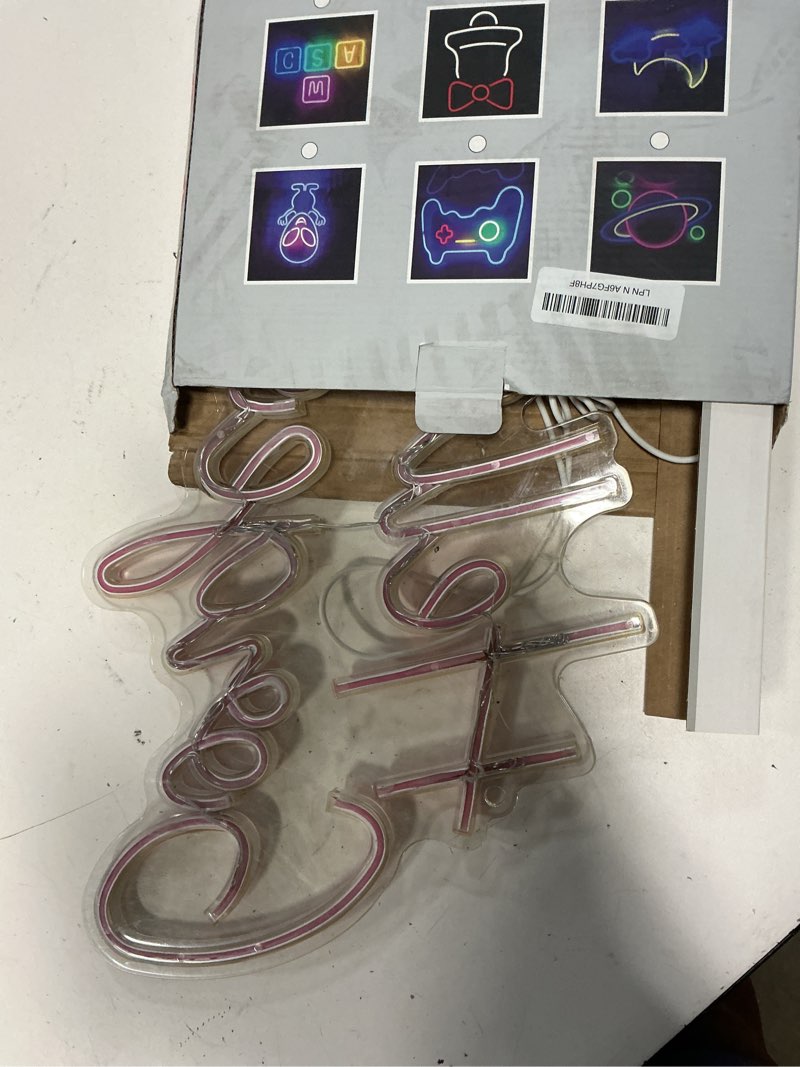 Condition photo showing As Is for hello gorgeous neon sign hello beautiful pink led neon lights for home wedding birthday backdrop bacelorette party wth dimmable switch(5v,16.5x10.6inches)