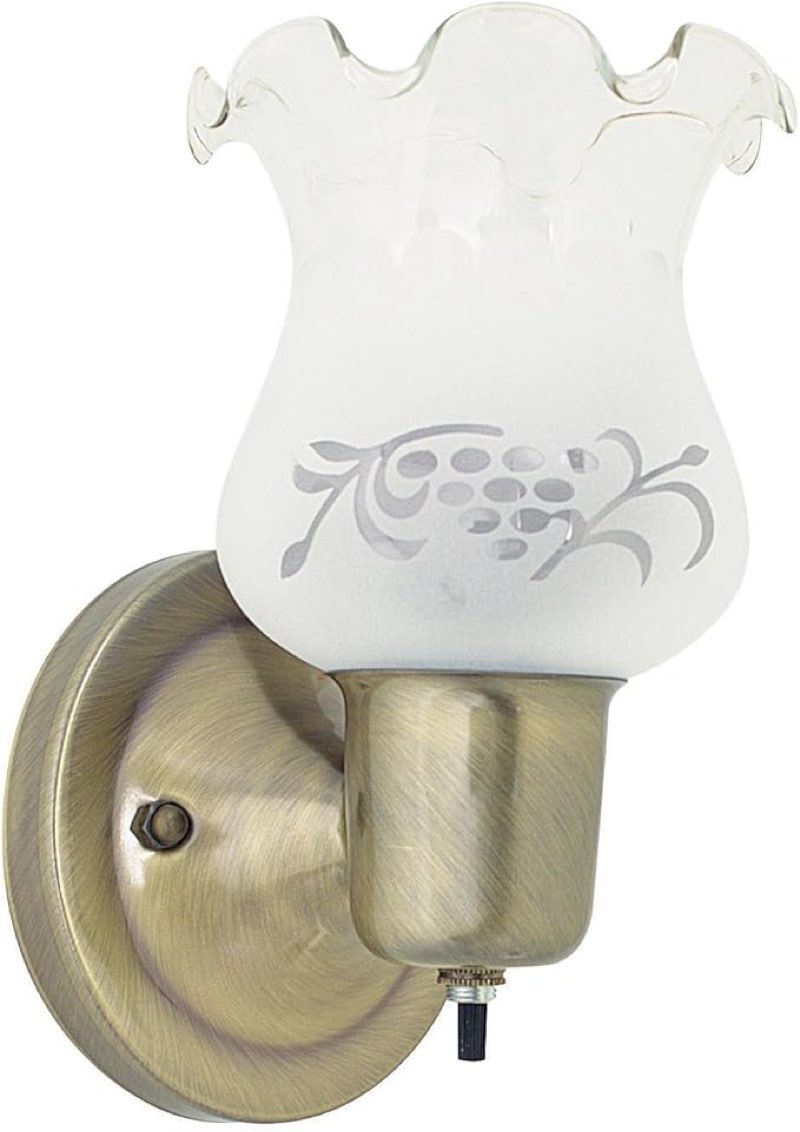 Sunset Lighting F2830-11 Wall Sconce with Grape Pattern Etched Glass  Antique Brass Finish