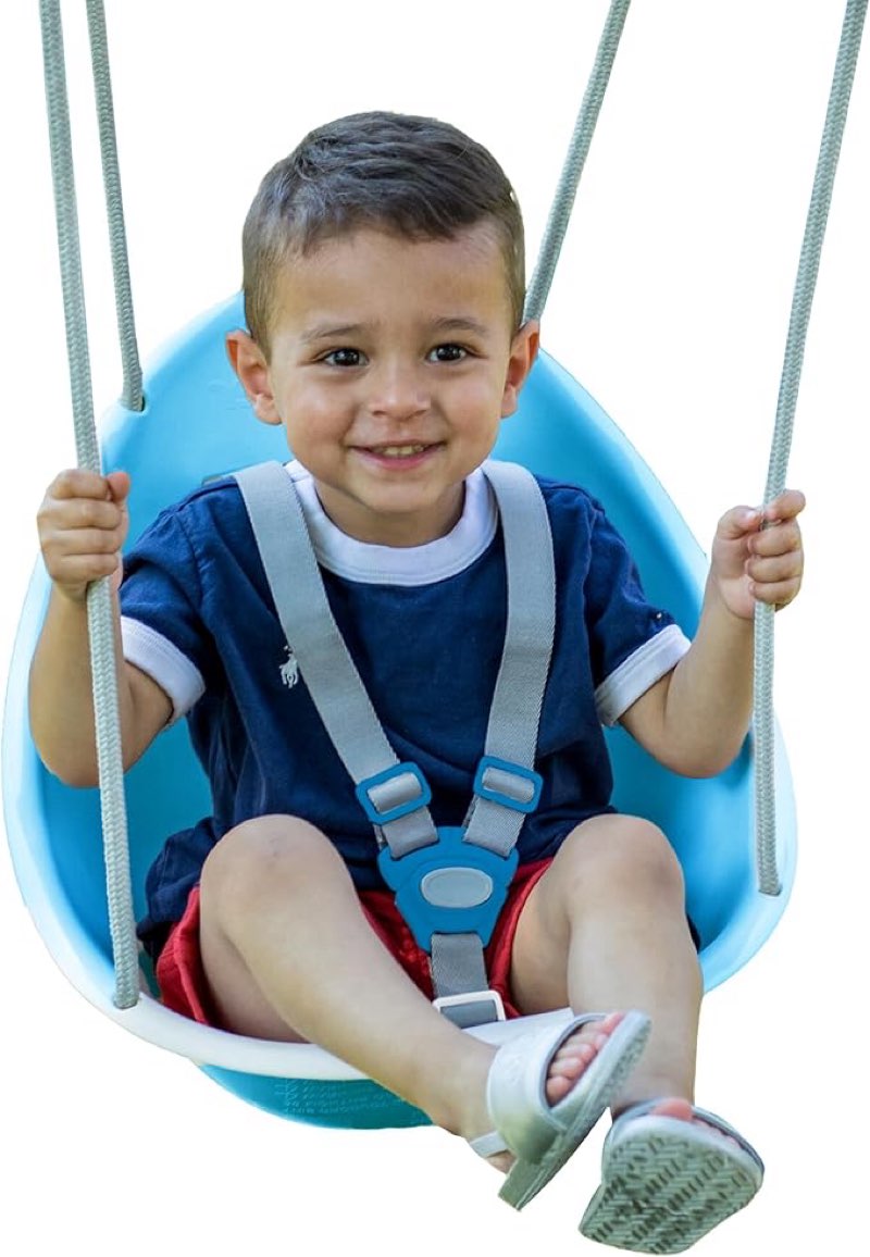  swurfer coconut toddler swing – comfy baby swing outdoor, 3- point adjustable safety harness, secure, safe quick click locking system, blister-free rope, easy installation, ages 6-36 months
