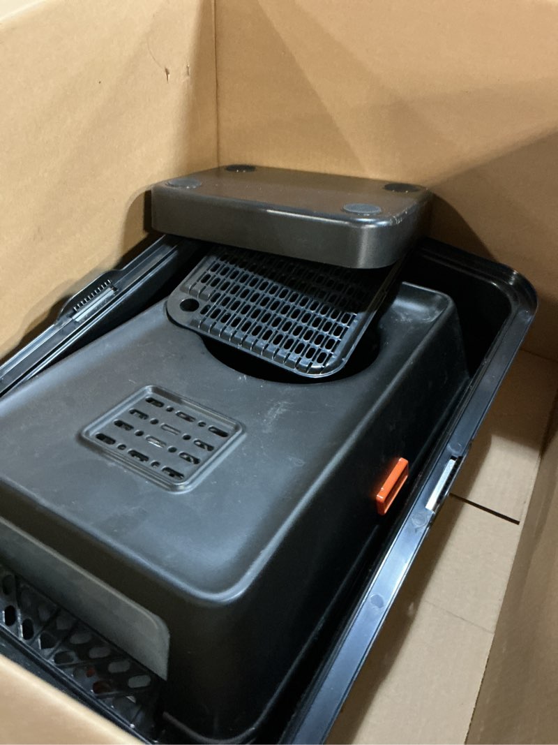 Condition photo showing Good Condition for tevila extra large stainless steel litter box with lid, high sided enclosed metal cat litter pan, dog proof front entry top exit, odor control easy clean leak proof, includes mat, scoop & step, black