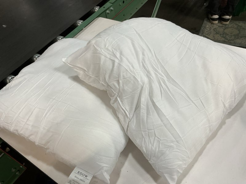 Condition photo showing As Is for EDOW Throw Pillow Inserts, Set of 2 Lightweight Down Alternative Polyester Pillow, Couch Cushion, Sham Stuffer, Machine Washable. (White, 20x20) 20"x20"