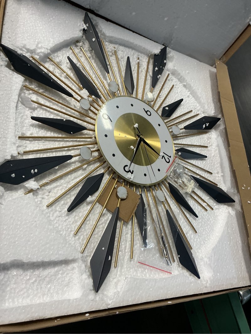Condition photo showing As Is for ergocar wall clock, stylish and simple large decorative kitchen wall clock, no tick silent modern metal wall clock, suitable for living room, office time wall clock