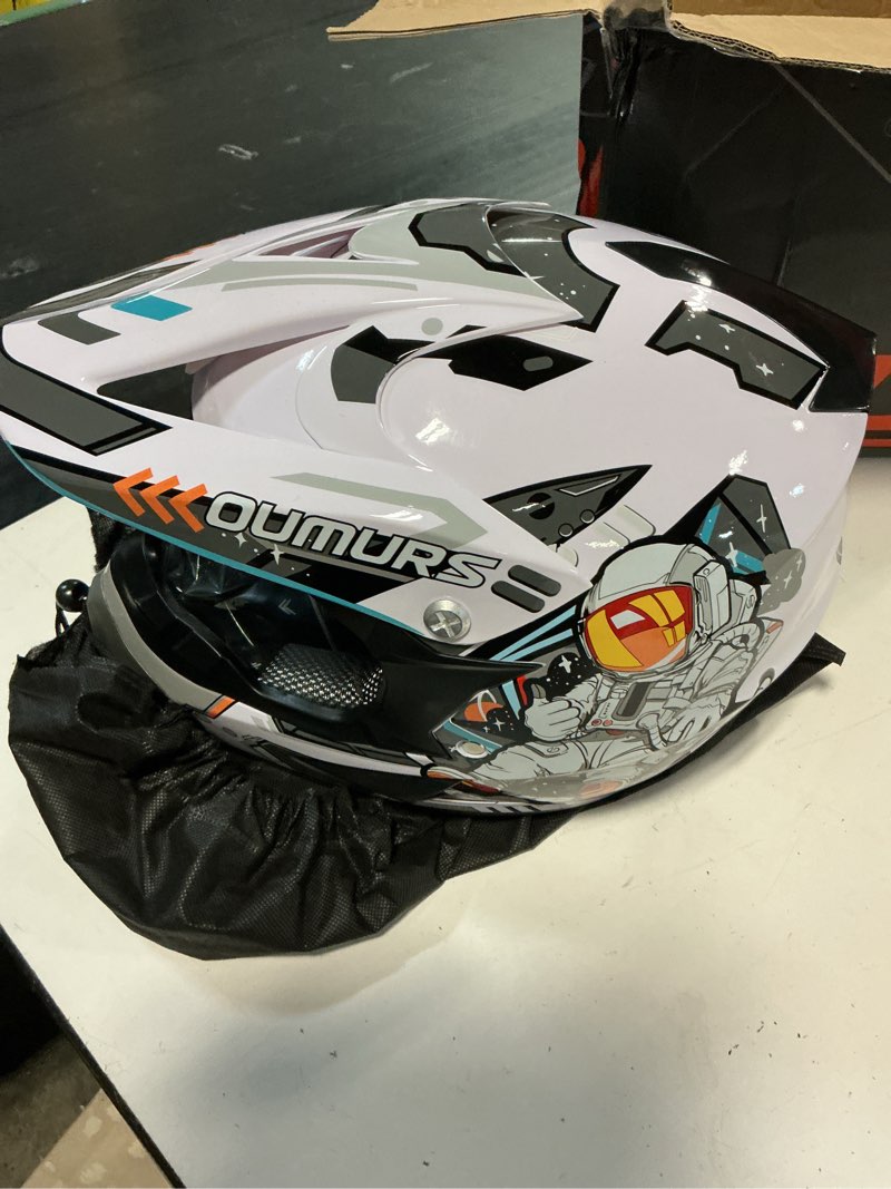 Condition photo showing New/Like New for oumurs kids atv helmet dot approved for boys & girls ages 5-14, kids dirt bike helmet for off-road, atv, utv, street riding x-large aero white