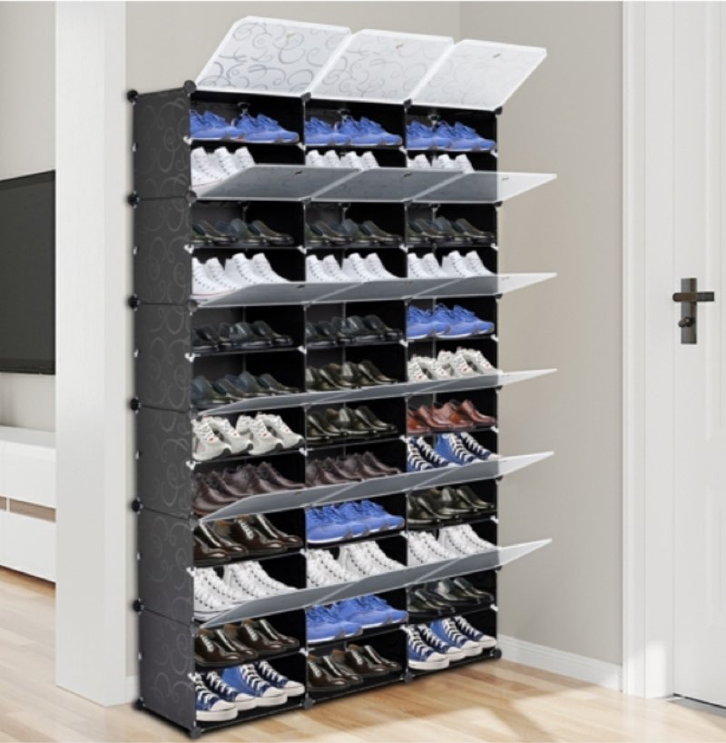 ktaxon 36 cubes 72 pairs modular plastic shoe storage cabinet boxes expandable 12 tiers shoe rack shelf tower stand shoe storage organizer for hallway bedroom closet entryway black
