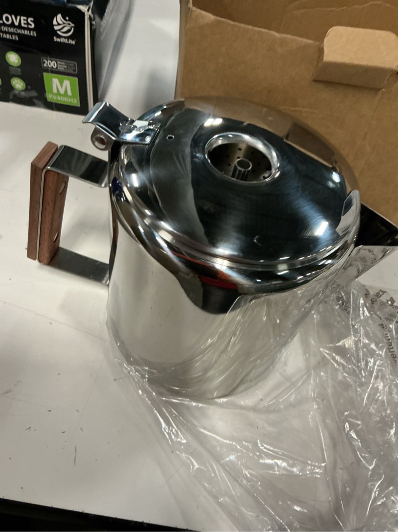 Condition photo showing Good Condition for coffee percolator with 100pcs coffee filters - 6 cups | durable stainless steel material camping coffee pot| brew coffee on fire, grill or stovetop | ideal for home, camping