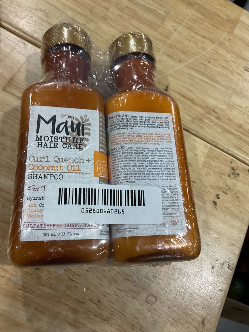 Condition photo showing New/Like New for maui moisture curl quench + coconut oil shampoo + conditioner to hydrate and detangle tight curly hair, softening shampoo, vegan, silicone & paraben-free, 13 fl oz