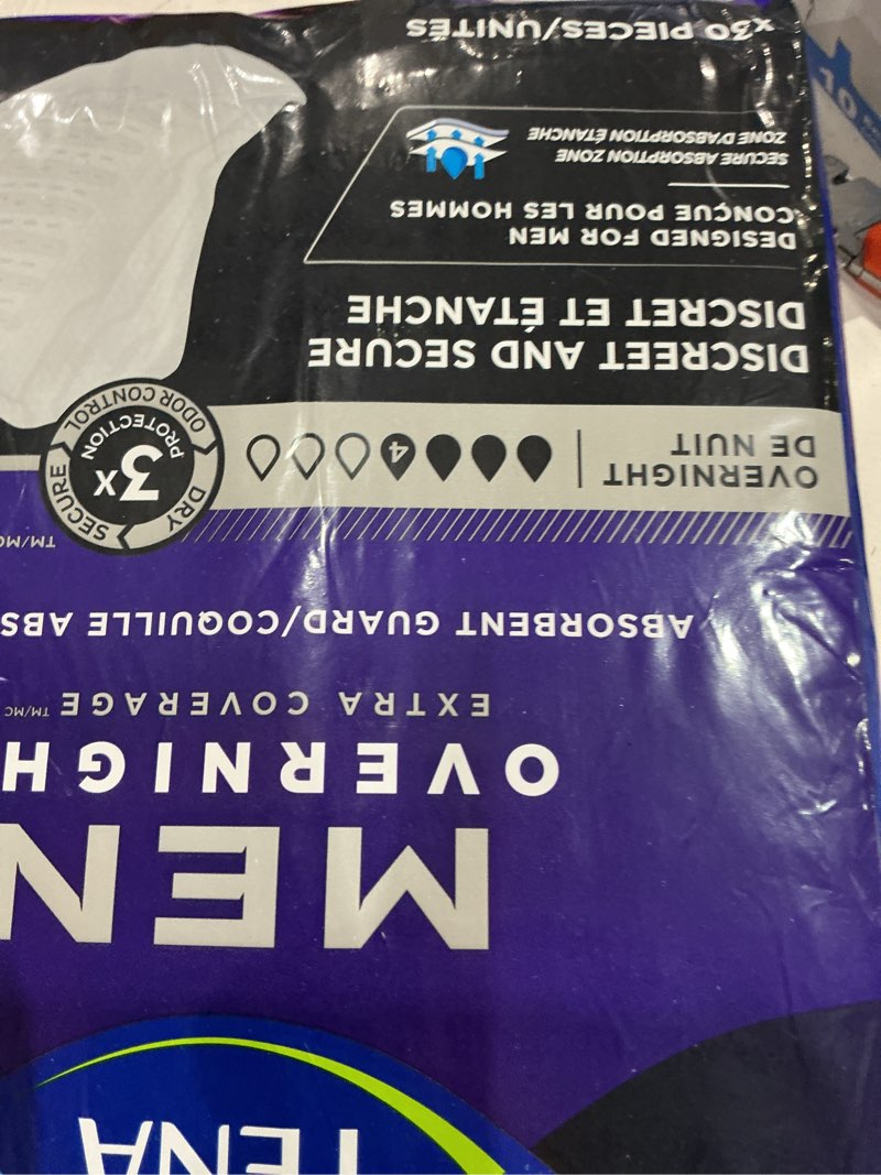 Condition photo showing Good Condition for tena men overnight incontinence protective guard, bladder control, discrete, overnight absorbency, 30 count