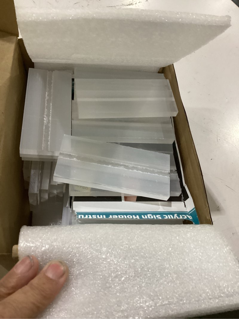 Condition photo showing Good Condition for acrylic sign holder 4x6, 15 pack clear double sided menu vertical display stand, desktop paper holder suitable for restaurants, office, store, show fair vertical 15 pack 4x6