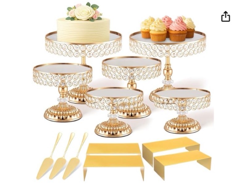 lallisa 13 piece gold cake stand set, vintage cake dessert display with crystal rim & cupcake trays for wedding, birthday anniversary parties, dessert table decoration