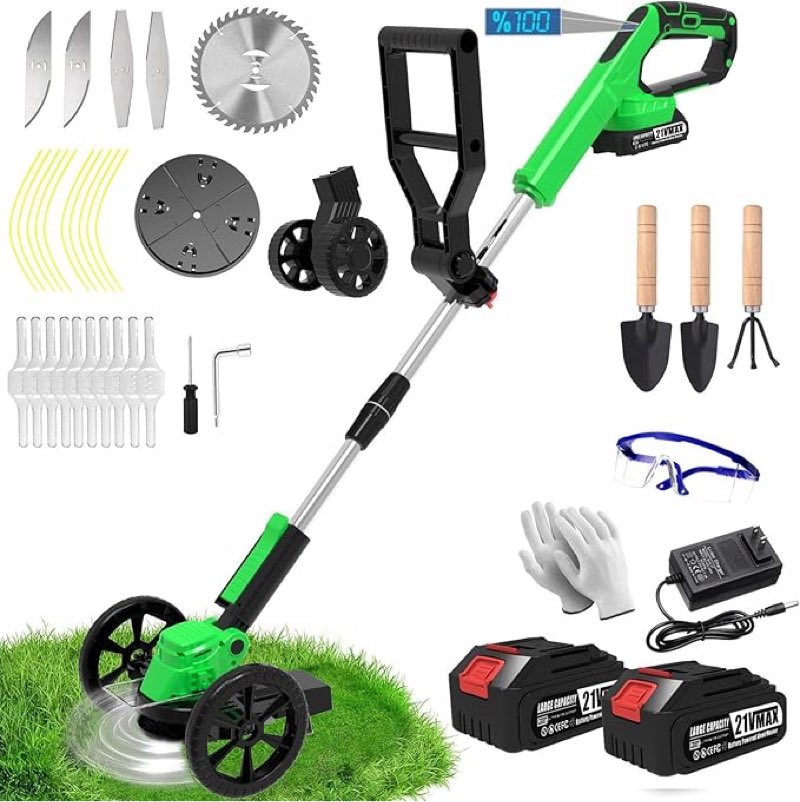 Cordless Weed Wacker Eater Battery Powered, Electric Weed Trimmer with 2 21V/2.0Ah Battery Operated 