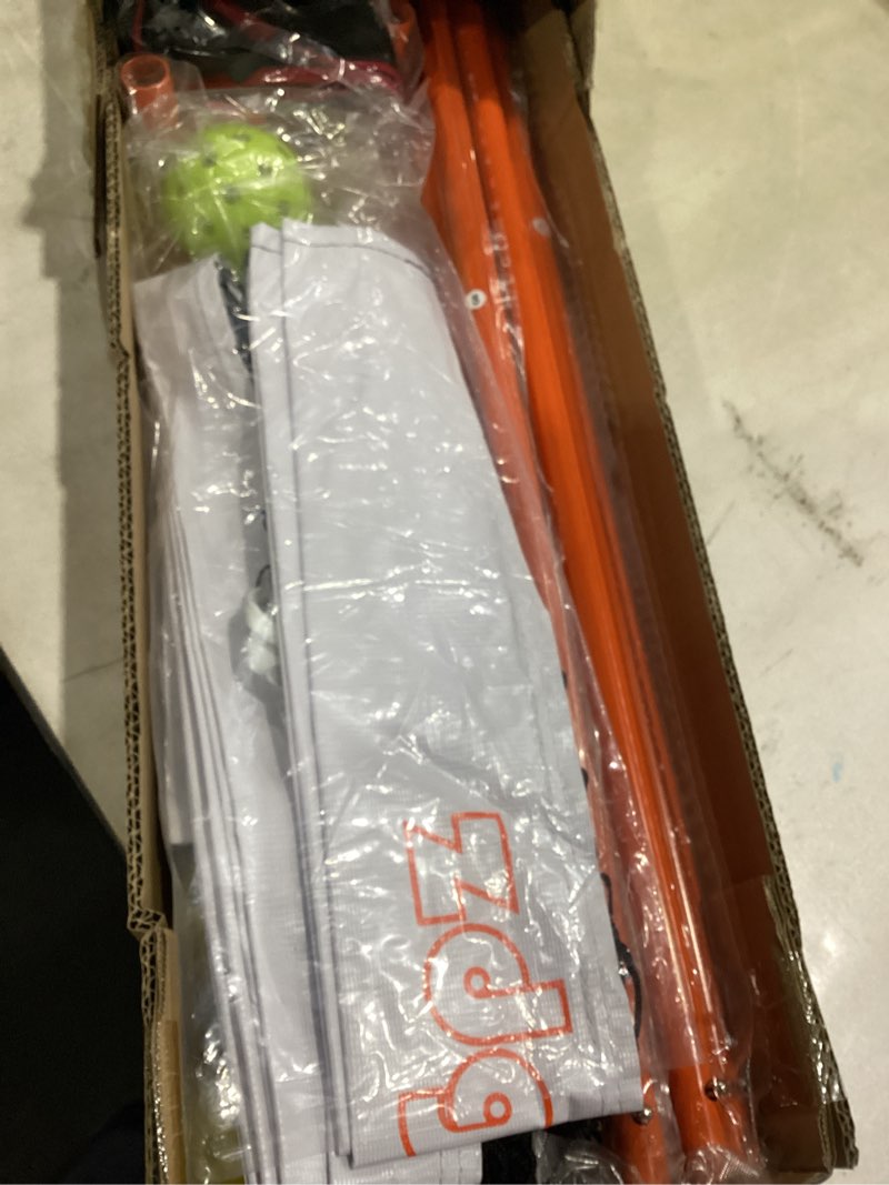 Condition photo showing Good Condition for zdgao portable pickleball net for driveway, 22ft regularion size pickle ball net with pickleballs and carry bag, easy setup for indoor gym, outdoor court, backyard, street orange 22ft pickleball net