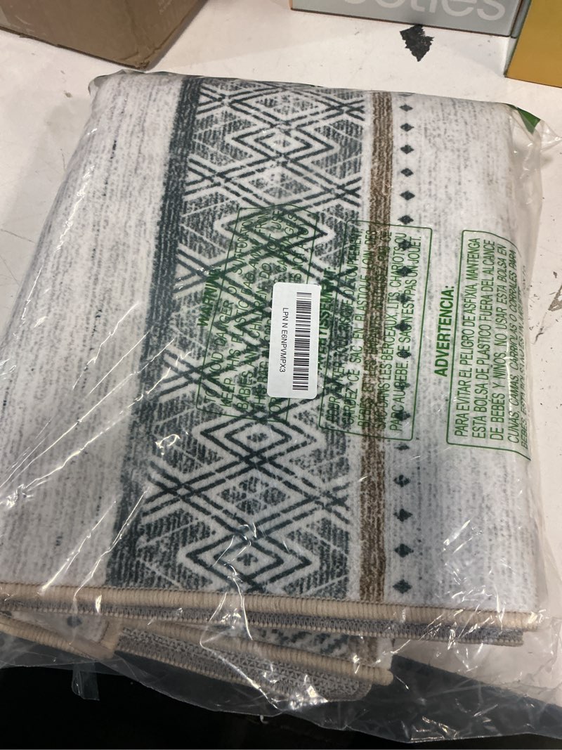 Condition photo showing New/Like New for bestsweetie 2x6 area rugs for living room washable moroccan farmhouse neutral geometric low pile non-slip soft print pattern rug for bedroom kitchen dining room entryway black/brown black/brown 2' x 6' (runner)