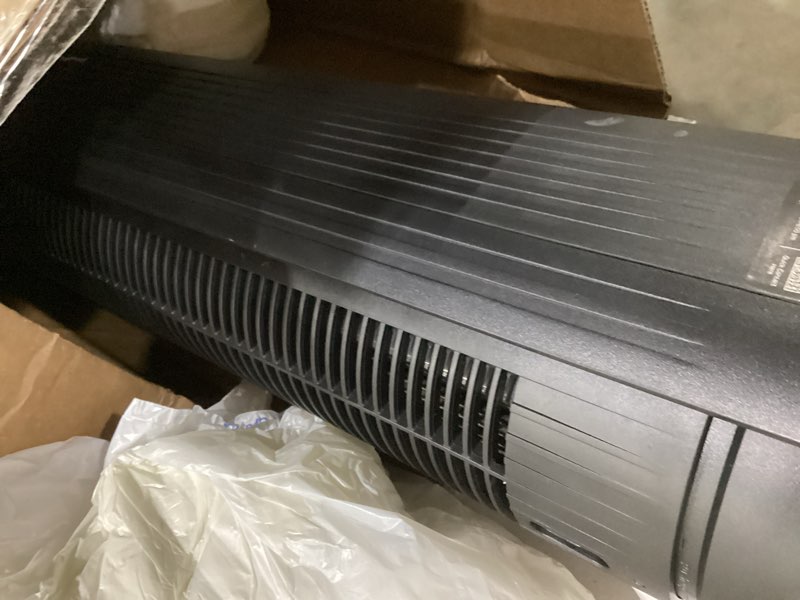 Condition photo showing As Is for not tested****dreo tower fan for bedroom, 2026 upgraded dc motor, 28ft/s high velocity, 20db ultra quiet standing fan, 8 speeds 4 modes, 90° oscillating bladeless fan for indoors, floor fans with remote, black