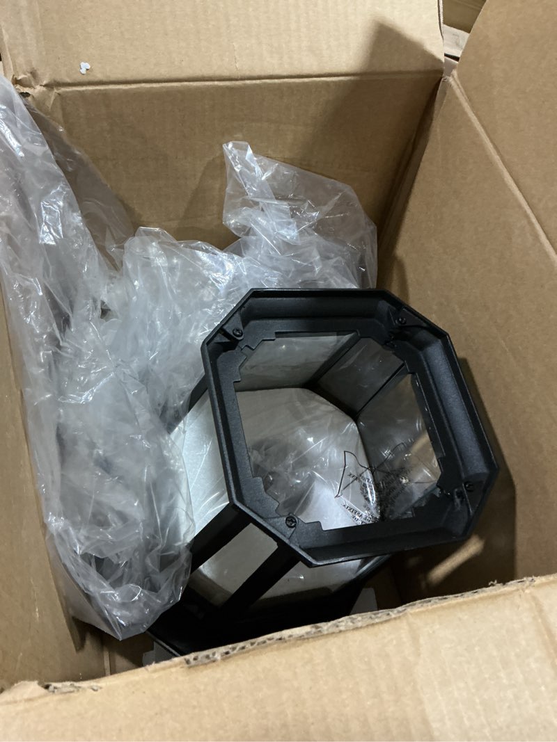 Condition photo showing As Is for VIANIS Large Outdoor Light Fixture, Black Modern Dusk to Dawn Outside Lighting with Transparent Tempered Glass, Aluminum Waterproof and Anti-Rust Exterior Lighting Fixtures for Porch, Garden, Doorway Black D2D Large 1-Pack