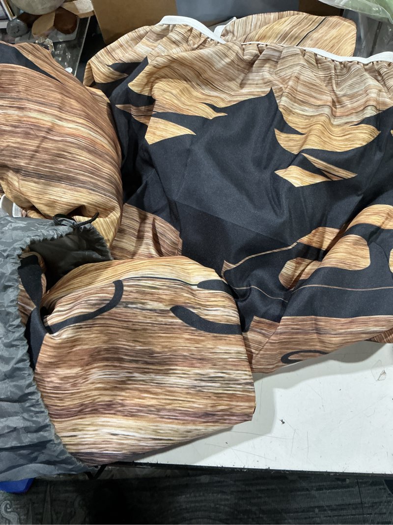 Condition photo showing Good Condition for picnic table cover with bench covers elastic edges, wooden camper fitted table cover, outdoor patio camping essentials 96 inch 3pcs, waterproof camping fitted tablecloth with drawstring bag brown wooden 96in