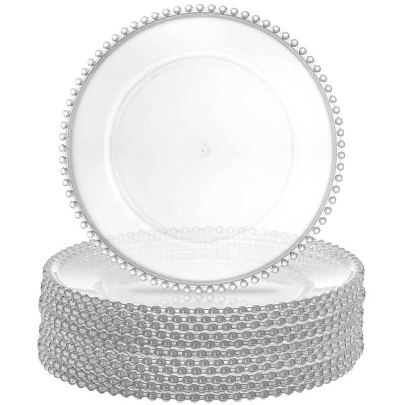 YJYQHYX 12 Pack Clear Charger Plates with Beaded Rim, 13 Inch Plastic Chargers for Dinner Plates Acr