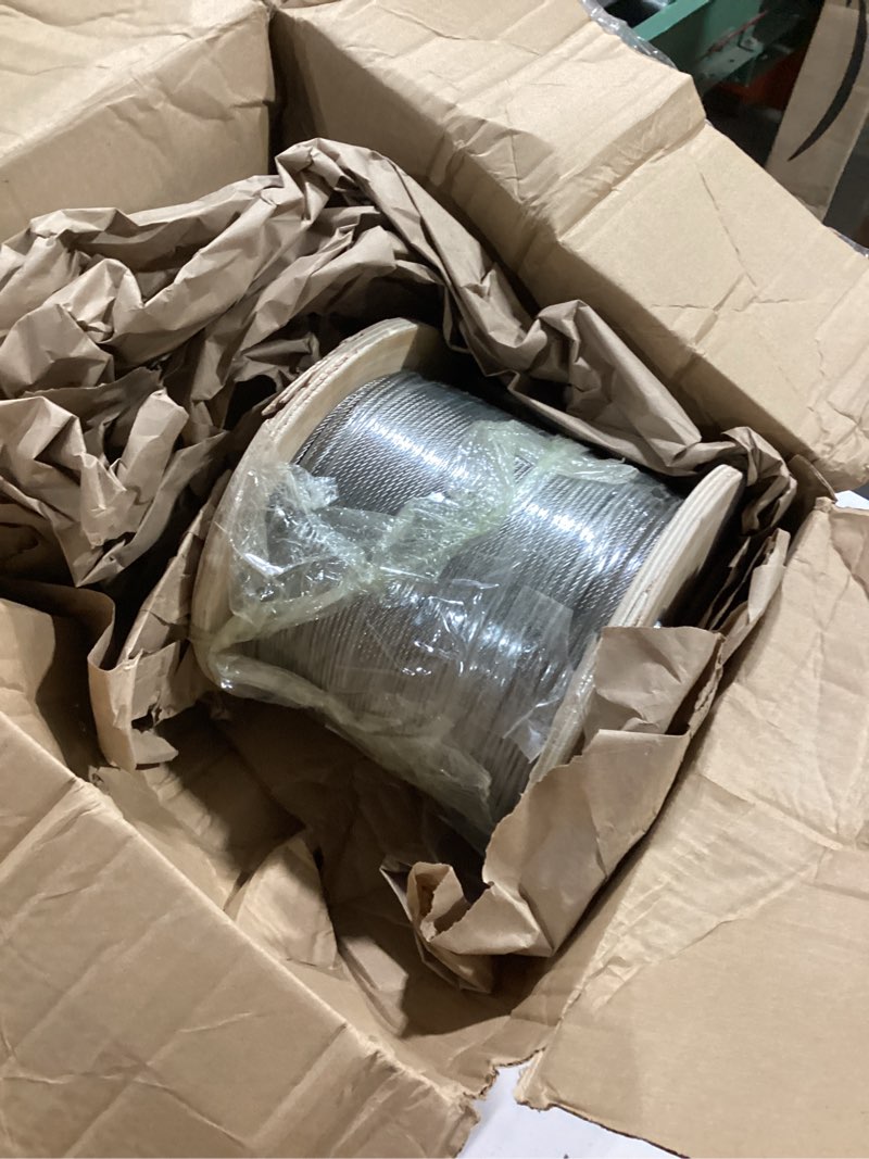 Condition photo showing As Is for 1/8" stainless steel cable, 1500ft wire rope with cutter 7x7 strand, aircraft cable 1800 lb breaking