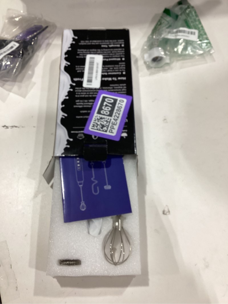 Condition photo showing New/Like New for Milk Frother Handheld Rechargeable, Frother Wand Drink Mixer Electric Whisk for Coffee, Detachable With 3 Stainless Whisks, Hand Mixer for Lattes, Cappuccino, Matcha, Egg, No Stand,Black without stand Black