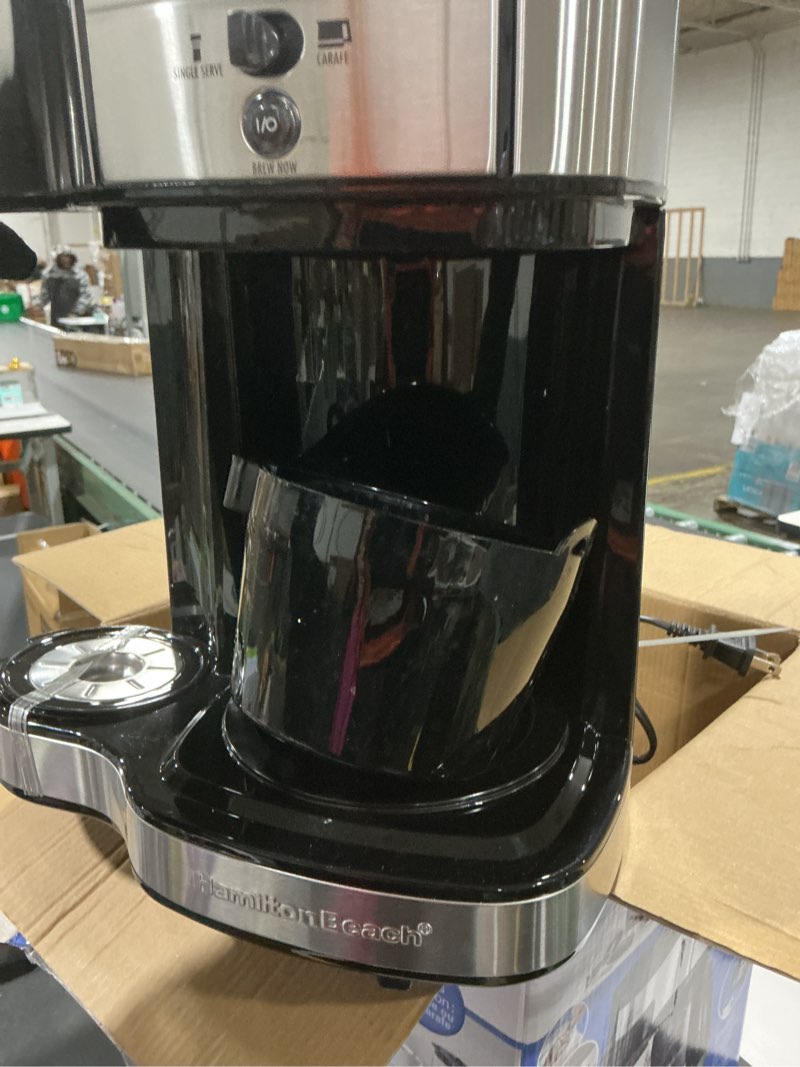 Condition photo showing As Is for (Incomplete) Hamilton Beach 2-Way Programmable Coffee Maker, 12 Cup Glass Carafe And Single Serve Coffee Maker, Black with Stainless Steel Accents, 49980RG 12 Cup Black