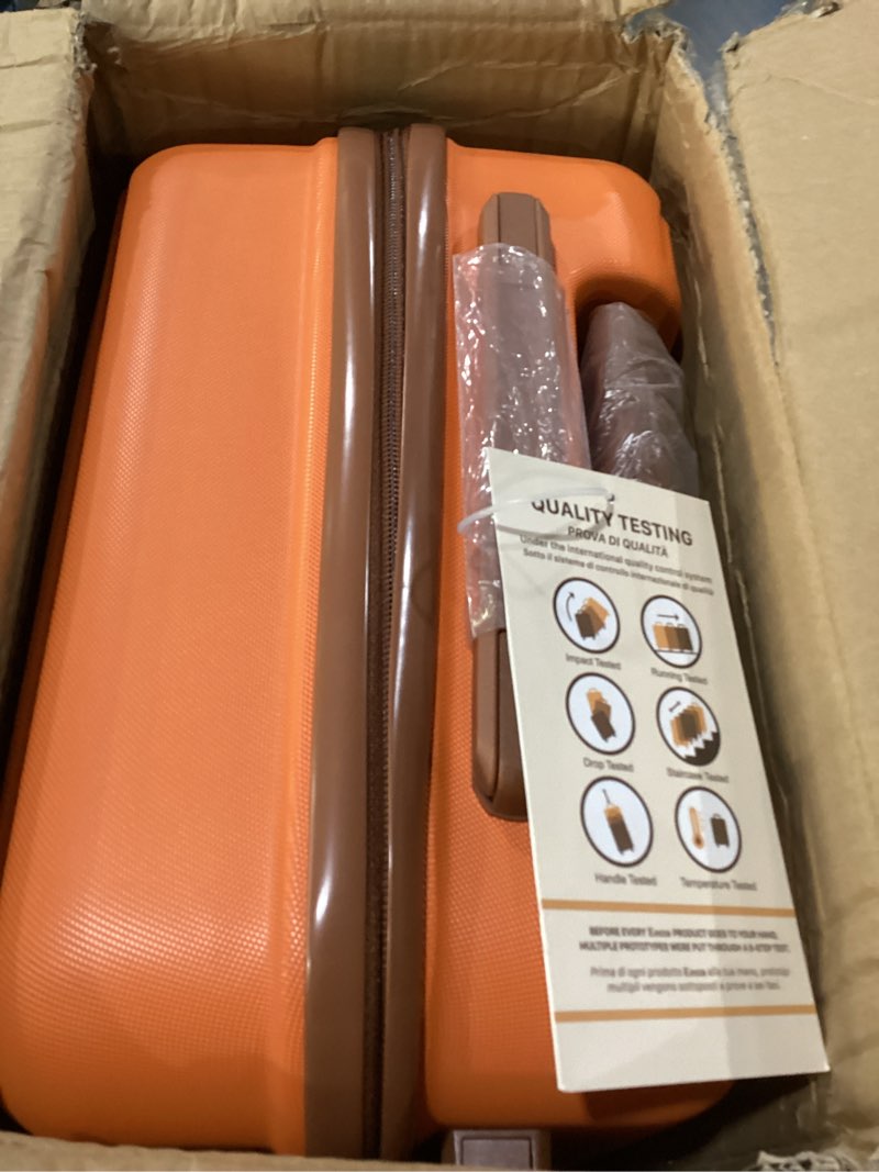 Condition photo showing New/Like New for carry on luggage set 22x14x9 airline approved luggage sets 3 piece,suitcases with wheels,abs hard case luggage with tsa lock spinner wheels(20 inch,bp/tb) orange