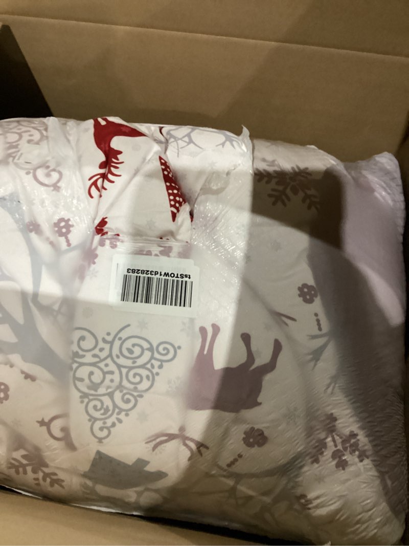 Condition photo showing As Is for Christmas King Comforter Set 7 Pieces, Red Christmas Deer Pattern Bed in a Bag, Soft Reversible Bedding Set Xmas Holiday Decor 104"x90" King Red Christmas