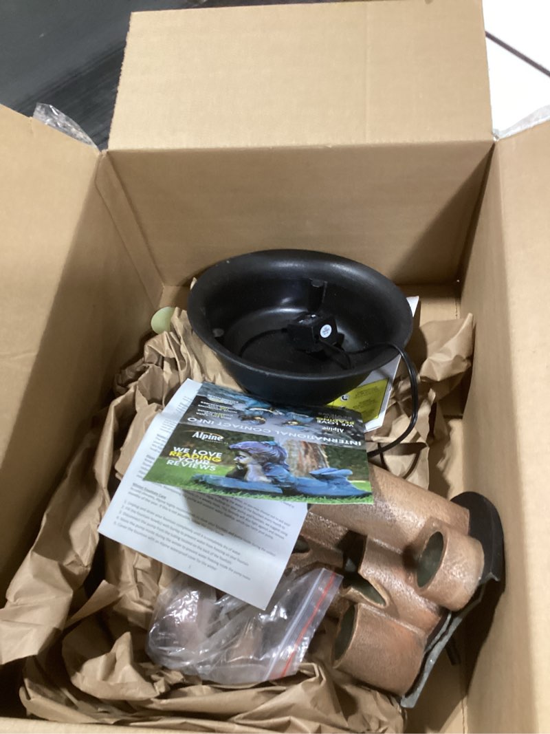 Condition photo showing As Is for Alpine Corporation WCT202 Indoor Tabletop Tiered Water Fountain Featuring 3 Candles for Desktop and Table, 11", Brown