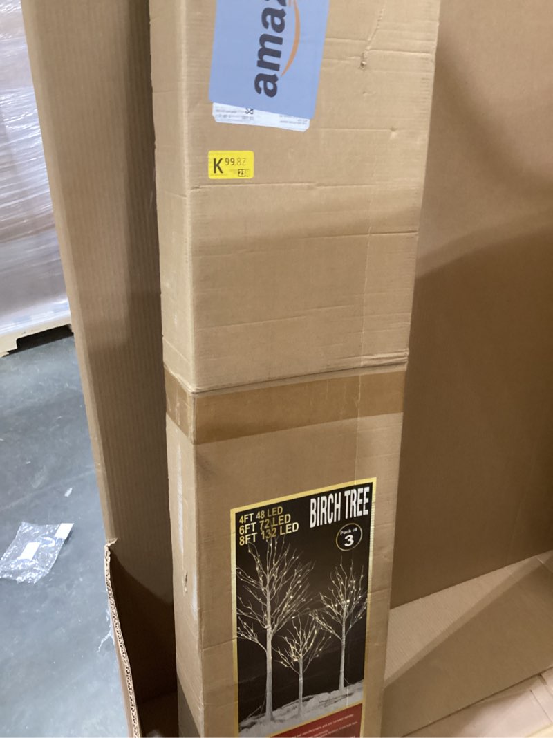 Condition photo showing New/Like New for lightshare led birch tree light set - 4ft, 6ft, 8ft trees with warm white lights - indoor outdoor christmas wedding party decorations (3-pack) 4 6 8 feet, 3-pack