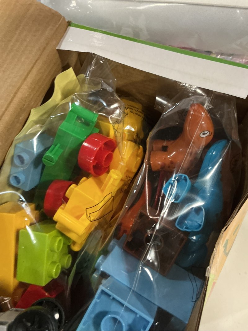 Condition photo showing New/Like New for Dinosaur Building Blocks Toys,Jurassic Theme Building Blocks,With A Counting Train,A Big T-rex,and Three Dinosaurs,Compatible With All Major Brands, Gift For Kids Toddlers Boys Girls Age 3,4,5,6,7,8+ dino blocks