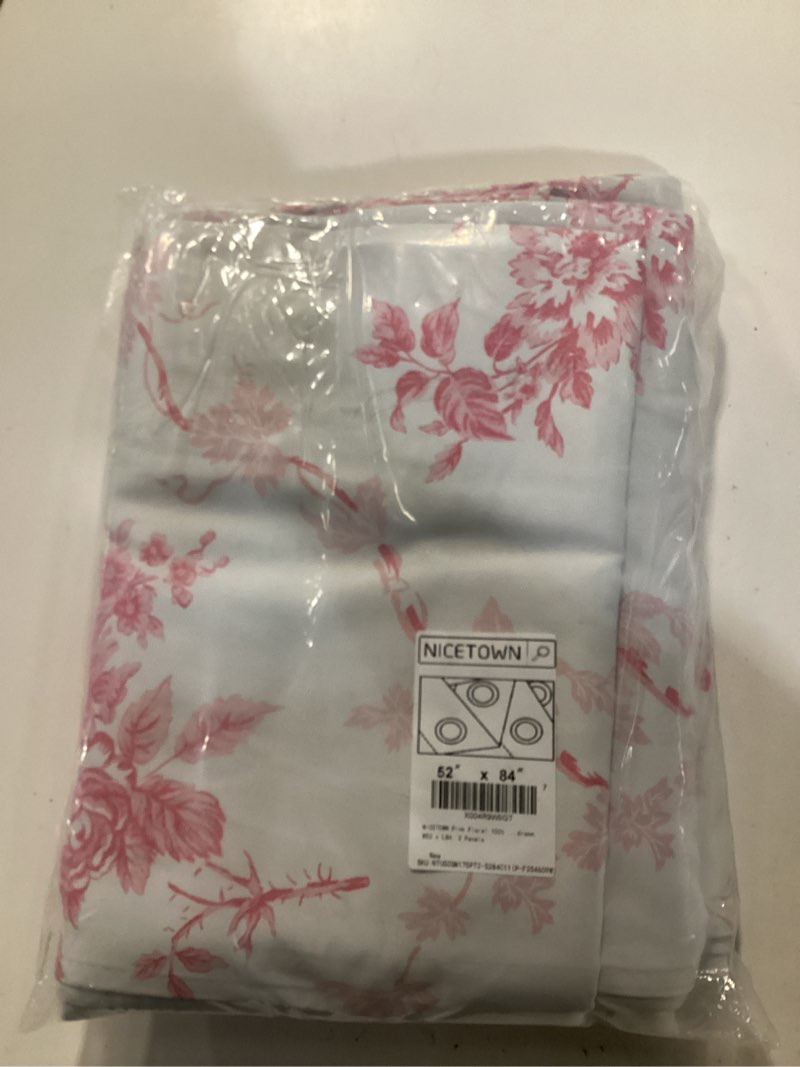 Condition photo showing New/Like New for nicetown pink floral 100% blackout spring curtains for living room, grommet thermal insulated rose pattern voice reducing window treatments for bedroom, w52 x l84, 2 panels 52"w x 84"l (pack of 2) rose| blush pink