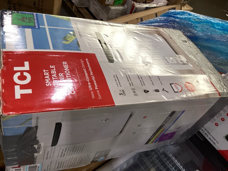 Condition photo showing As Is for incomplete *tcl h10p36w 10,000 sacc btu smart portable air conditioner, fan & dehumidifier, 450 sq. ft, remote control, compatible with alexa/google assistant, install kit included, white up to 450 sq ft cool only