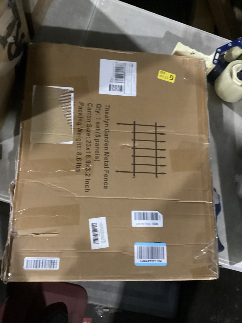 Condition photo showing New/Like New for metal decorative garden fence 22" wide x 18" high (5 panels, total length 9.17 feet), metal border folding fence, landscape fencing for flower bed, yard, animal barrier 18? h x 9.17 ft (5 panels) white