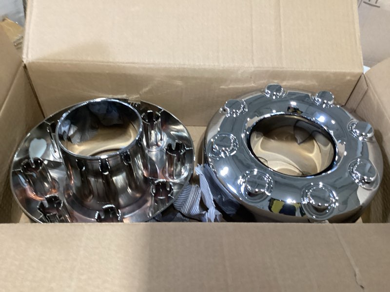Condition photo showing As Is for 2pcs replacement for 2005-2018 f-350 f350 dually front 4x4 open chrome wheel center hub cap replaces 5c3z1130ta