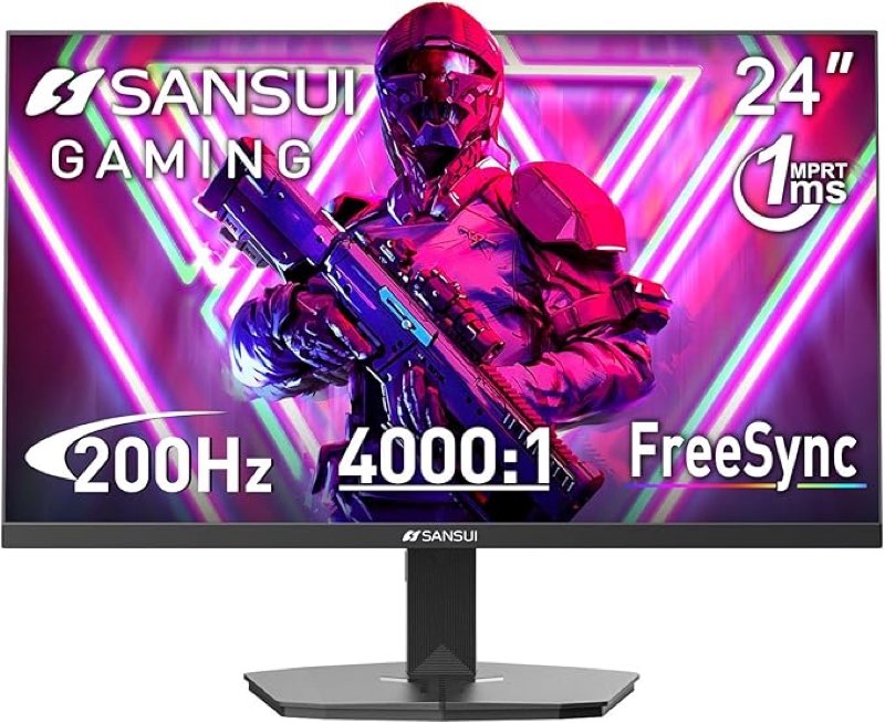 sansui 24 inch gaming monitor 200hz 180hz 1ms freesync hdr 110% srgb fhd 1080p computer monitor hdmi dp ports eye care frameless vesa mount cable management (es-g24f4l hdmi cable included)